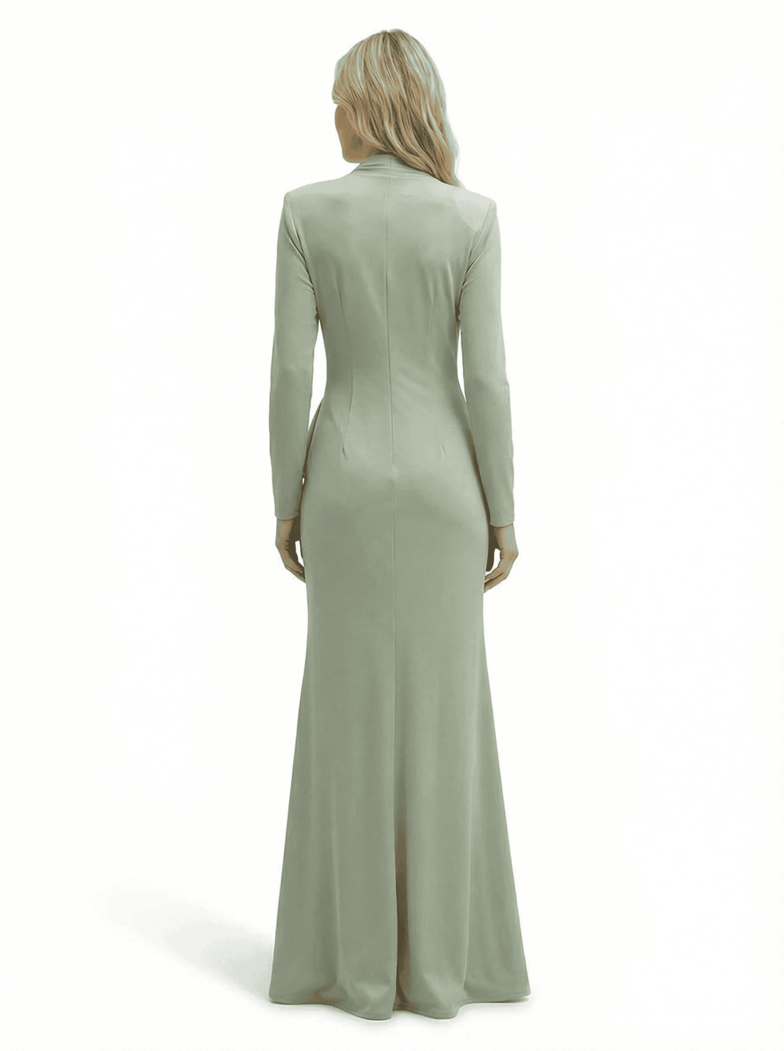 Chicsew Fancy Silky Satin V-Neck Ruffled Slit Long Sleeves Dress For Mother Of The Groom With Ruching