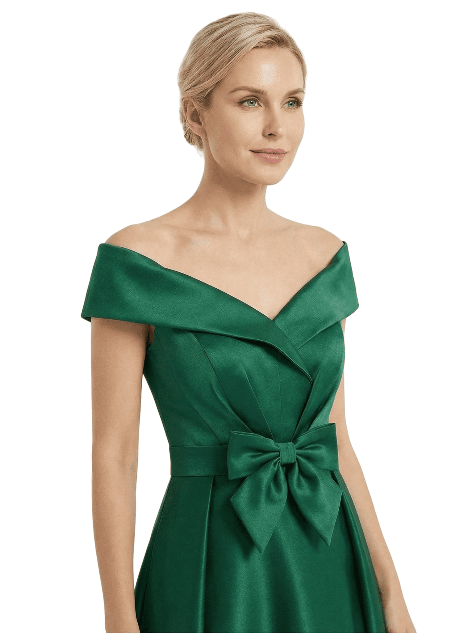 Chicsew Mother of The Bride Dress Gorgeous Off Shoulder Bow Detail Satin A-Line Maxi Gown