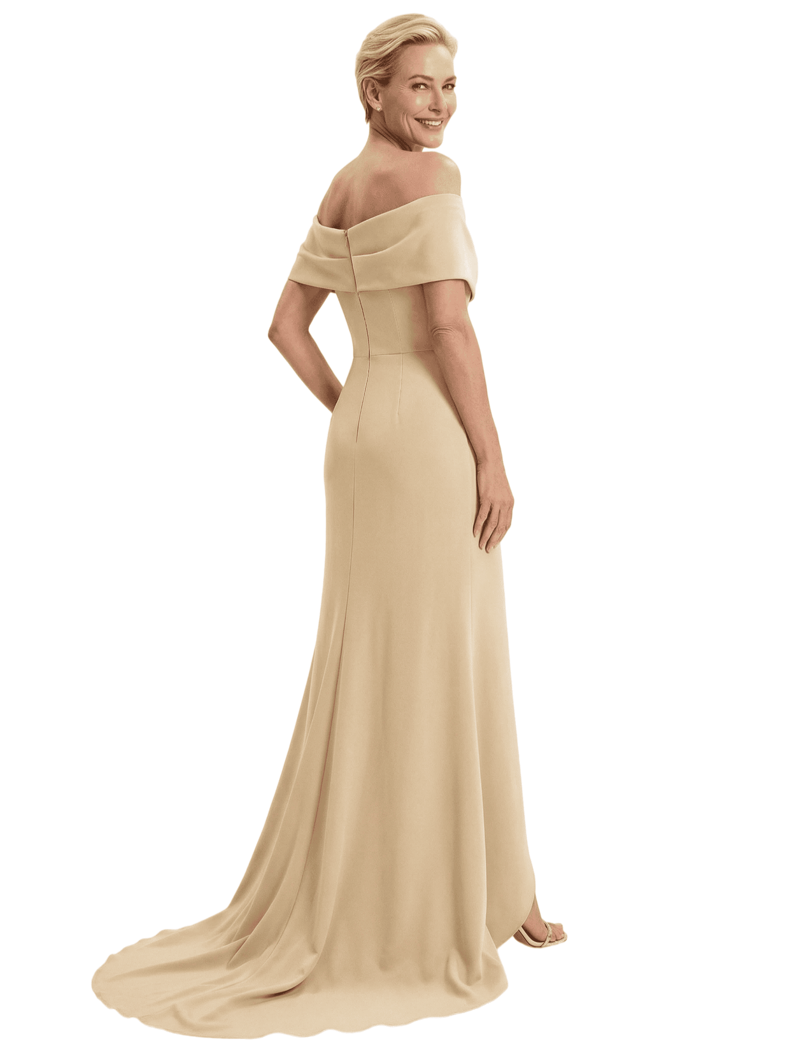 Chicsew Elegant Off Shoulder Sleeveless Ruched Mid Slit Mermaid Mother Of The Bride Dress