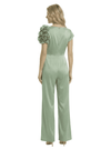 Chicsew Mother of The Groom Jumpsuit Unique Flower Detail Satin Wide Leg Long Outfit Sleek Modern Design