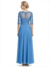 Chicsew Beautiful Illusion Lace Half Sleeves A-Line Chiffon Long Mother Of The Groom Evening Gown