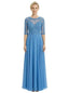 Chicsew Beautiful Illusion Lace Half Sleeves A-Line Chiffon Long Mother Of The Groom Evening Gown