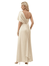 Elegant One Shoulder Satin Mother Of The Bride Dress Sheath Maxi Gown Side Slit
