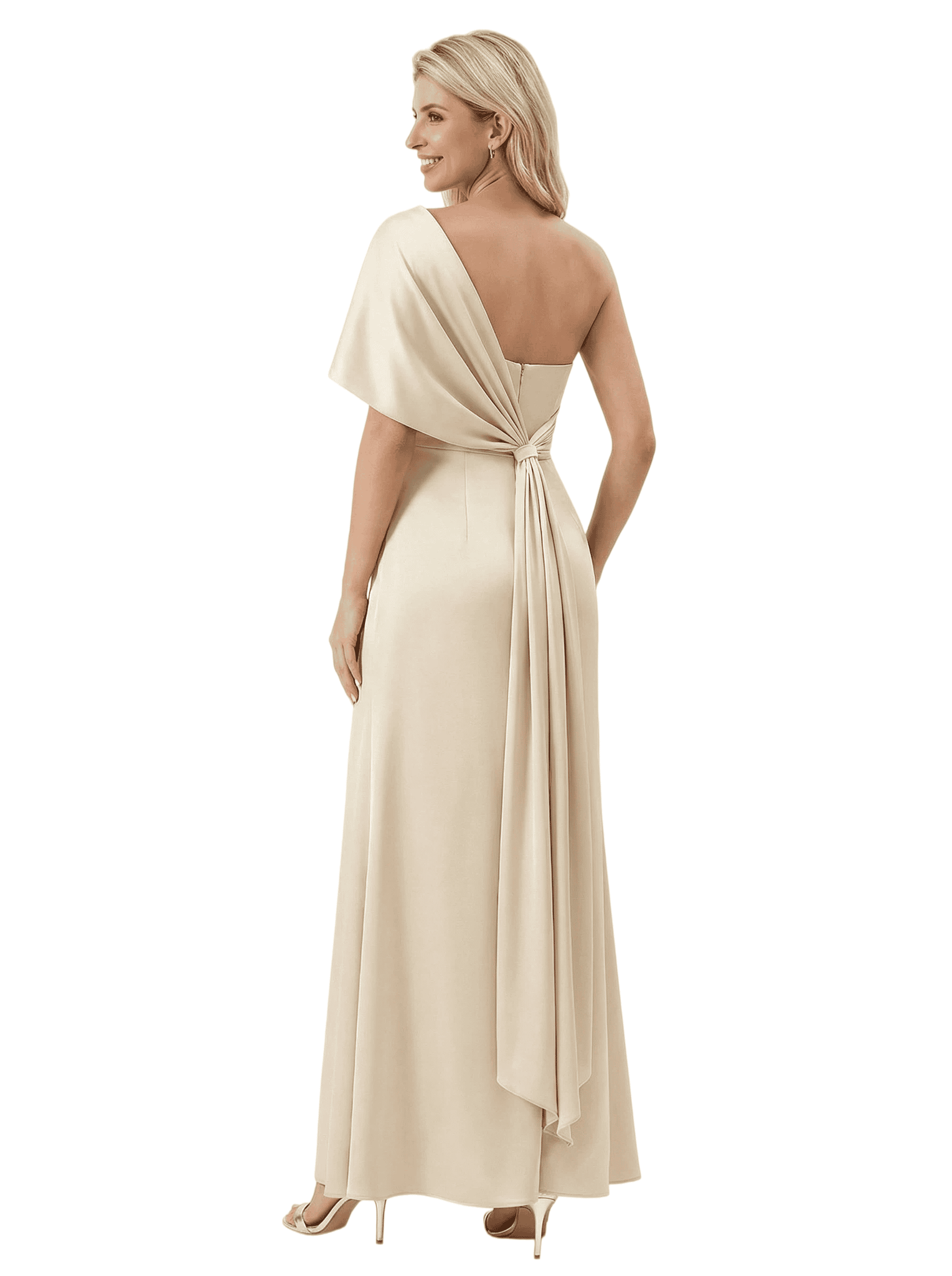 Elegant One Shoulder Satin Mother Of The Bride Dress Sheath Maxi Gown Side Slit