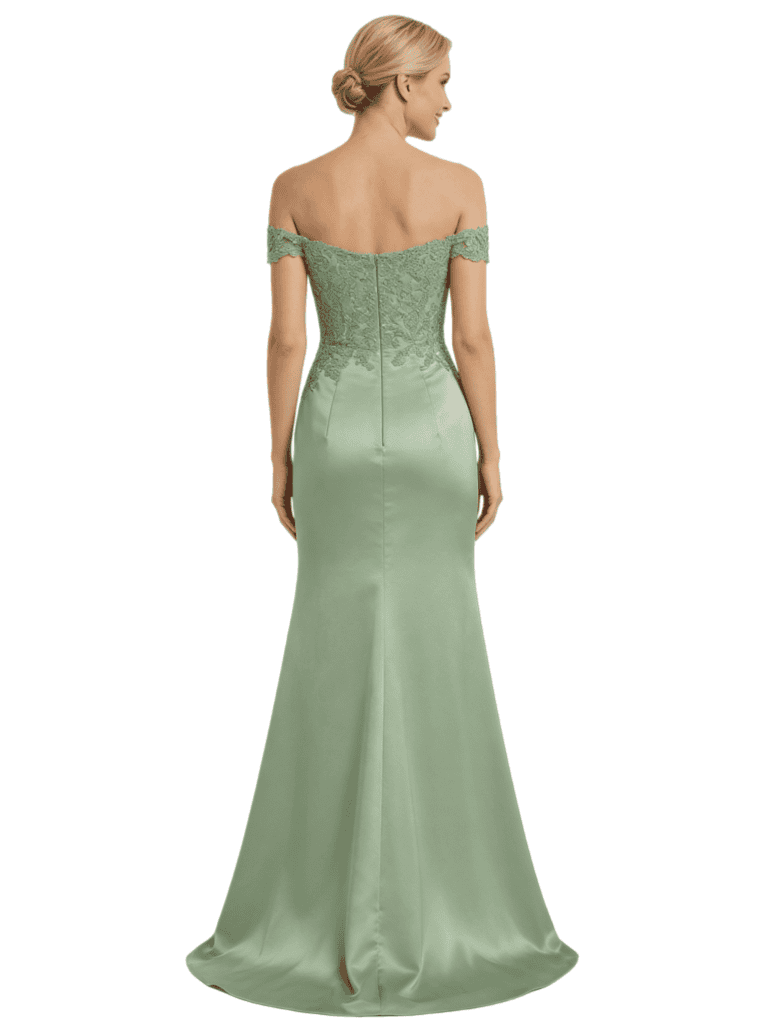 Chicsew Mother of The Groom Dresses Off The Shoulder Lace Satin Mermaid Maxi Gown Fancy Ruched Formal Bridal Party Dress