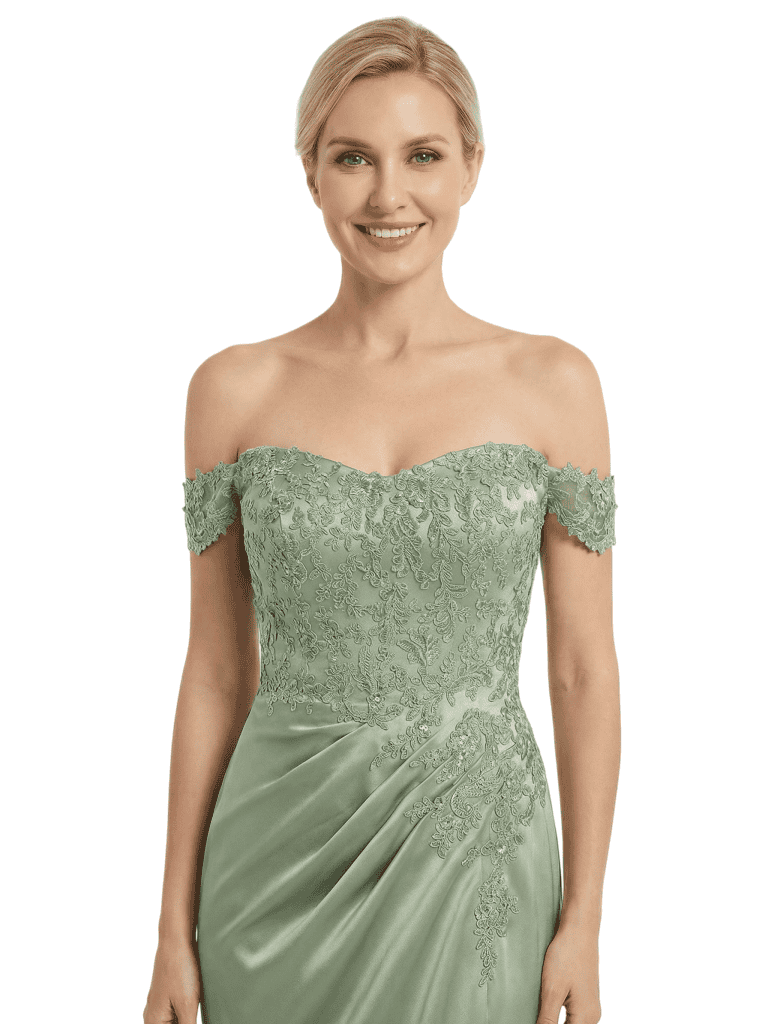 Chicsew Mother of The Groom Dresses Off The Shoulder Lace Satin Mermaid Maxi Gown Fancy Ruched Formal Bridal Party Dress