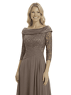 Chicsew Classy Chiffon A-Line Off The Shoulder Lace Applique Tea-Length Mother Of The Groom Dress