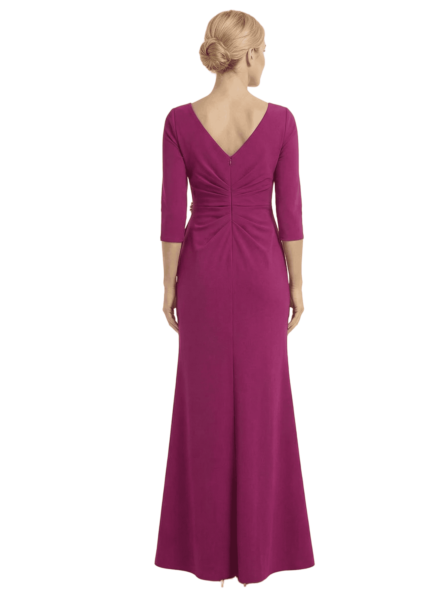 Chicsew Fancy V-Neck Ruched Jersey Sheath Formal Dress For Mother Of The Bride With Side Slit