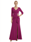 Chicsew Fancy V-Neck Ruched Jersey Sheath Formal Dress For Mother Of The Bride With Side Slit
