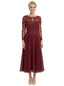 Chicsew Sophisticated Long Sleeves Lace Top Chiffon A-Line Tea-Length Wedding Dress For Mother Of The Bride