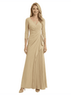 Chicsew Elegant V-Neck 3/4 Sleeves Pleated Floor Length Sheath Mother Of The Groom Dress