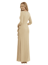 Chicsew Elegant V-Neck 3/4 Sleeves Pleated Floor Length Sheath Mother Of The Groom Dress