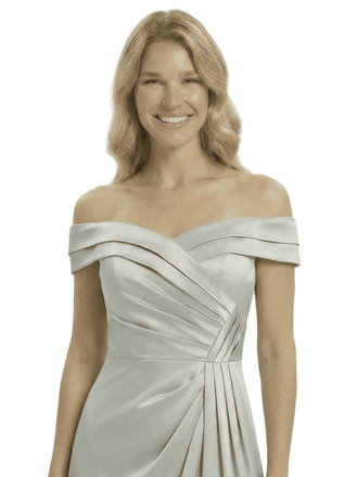 Chicsew Off The Shoulder Mother Of The Groom Dresses Side Slit Satin Ruched A-Line Gown