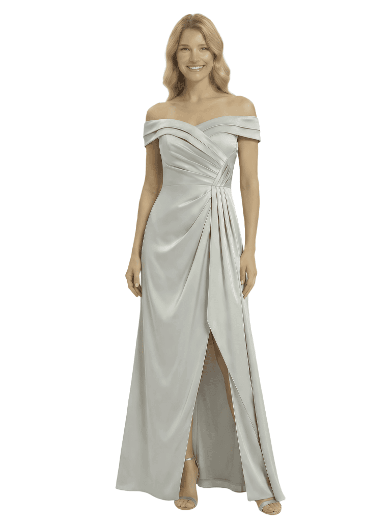 Chicsew Off The Shoulder Mother Of The Groom Dresses Side Slit Satin Ruched A-Line Gown