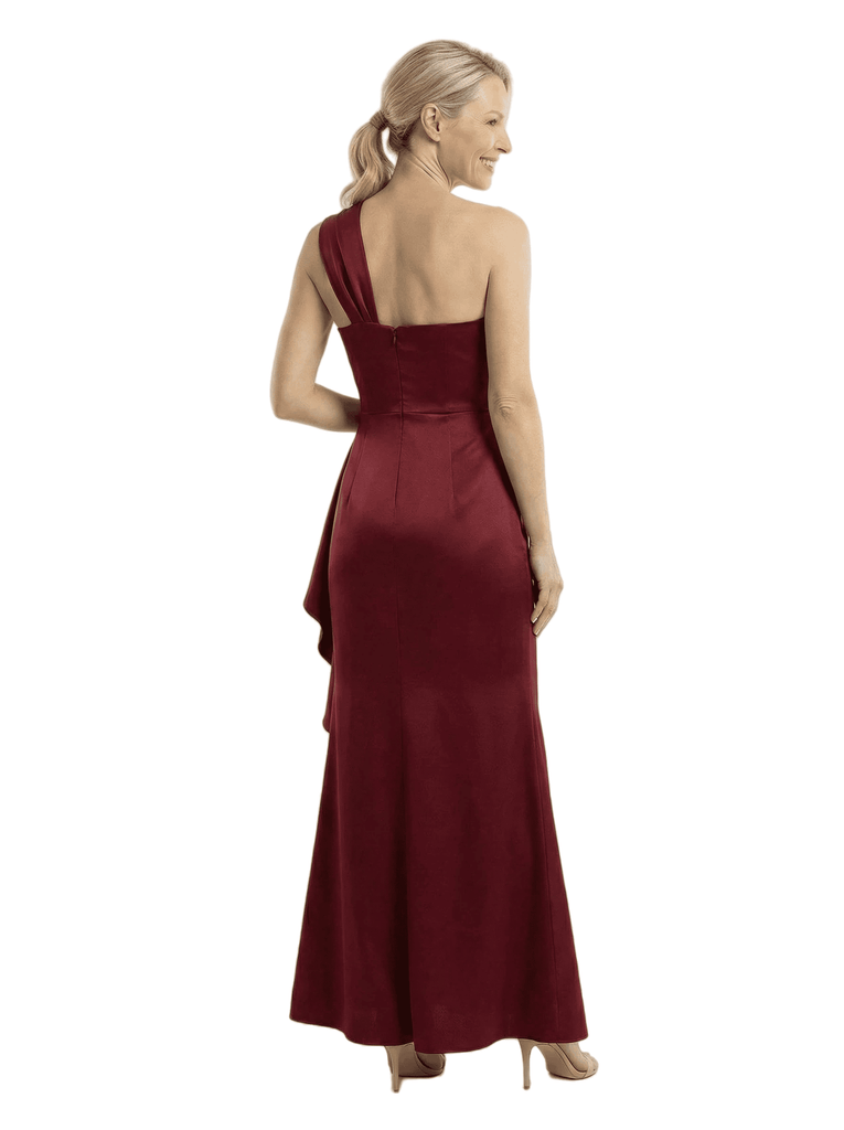 Chicsew One Shoulder Mother Of The Bride Dresses Ruffle Silky Satin Sheath Ankle-Length Gowns