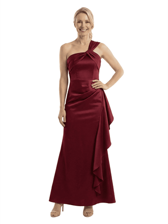 Chicsew One Shoulder Mother Of The Bride Dresses Ruffle Silky Satin Sheath Ankle-Length Gowns