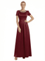 Chicsew Elegant Silky Satin Short Sleeves A-Line Beaded Maxi Mother of The Groom Dress