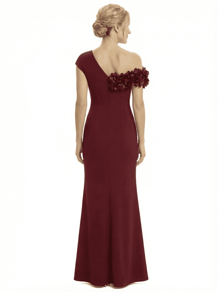 Chicsew Elegant Silky Satin Floral Straps Mermaid Side Slit Maxi Mother of The Groom Dress