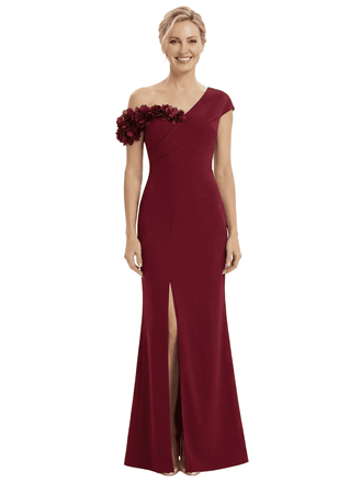 Chicsew Elegant Silky Satin Floral Straps Mermaid Side Slit Maxi Mother of The Groom Dress