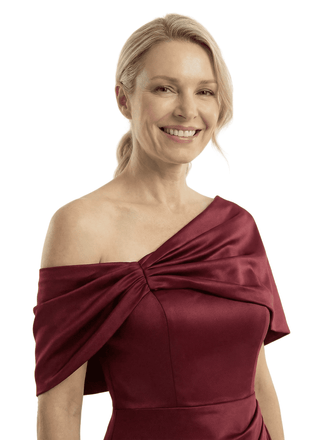 Chicsew Asymmetric Cape Sleeves Ruffle Mother Of The Groom Satin Mermaid Formal Gown