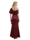 Chicsew Asymmetric Cape Sleeves Ruffle Mother Of The Groom Satin Mermaid Formal Gown