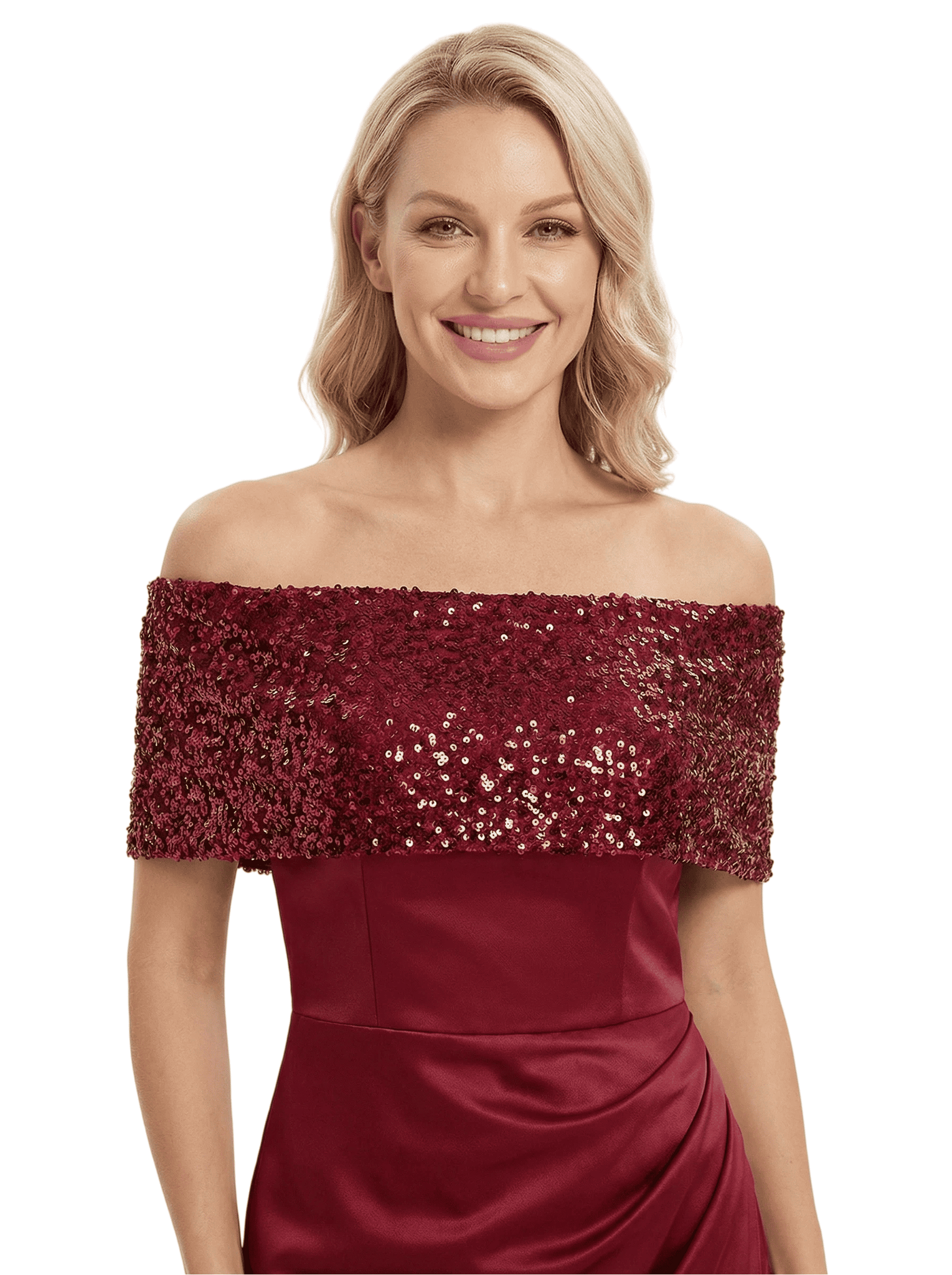 Chicsew Elegant Satin Off Shoulder Sequin Mermaid Mother Of The Groom Gowns