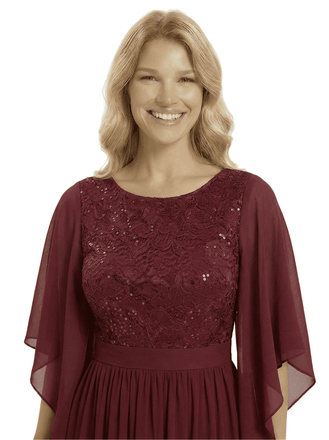 Chicsew Elegant Jewel 3/4 Sleeves A-Line Lace Appliques Chiffon Mother Of The Bride Dress