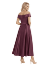 Chicsew Elegant Off Shoulder Tea-Length Satin A-Line Mother Of The Bride Dresses