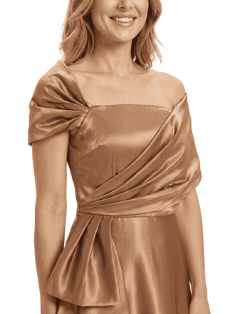 Chicsew Mother of The Bride Dresses Cape Sleeve Satin Maxi Gown Classy Bow Detailed Formal Wedding Event Dress