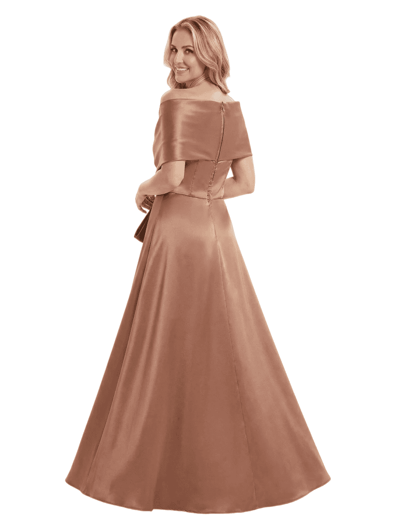 Chicsew Mother of The Bride Dresses Cape Sleeve Satin Maxi Gown Classy Bow Detailed Formal Wedding Event Dress