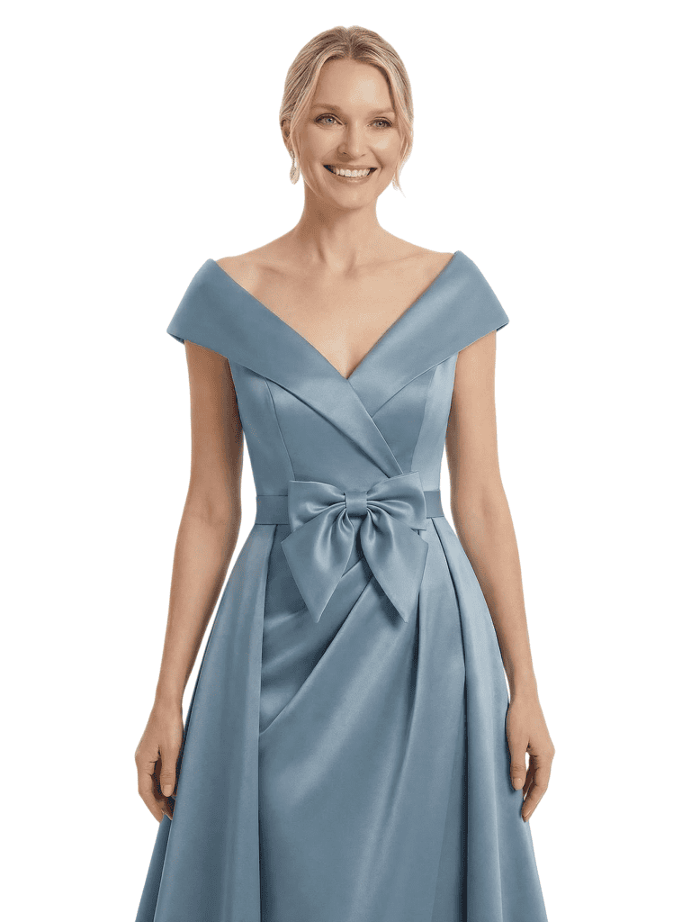 Chicsew Mother of The Groom Dresses Overskirt Cap Sleeves Satin Wedding Guest Dresses With Slit