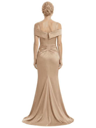 Chicsew Mother of The Groom Dresses Cold Shoulder Sleeveless Satin Mermaid Maxi Gown Classy Ruffled Formal Bridal Party Dress