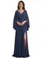 Casual Chiffon V-neck Long Flutter Sleeves A-Line Long Mother of The Bride Dresses