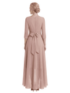 Chicsew Mother of The Groom Dresses V-Neck 3/4 Sleeve Chiffon High-Low Gown Pretty Beaded Belted Formal Bridal Party Dress