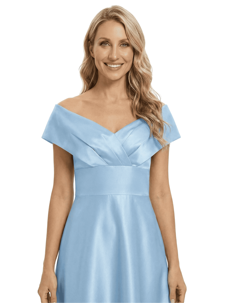 Chicsew Elegant Off Shoulder Ruched Floor-Length Satin A-Line Mother Of The Bride Dresses