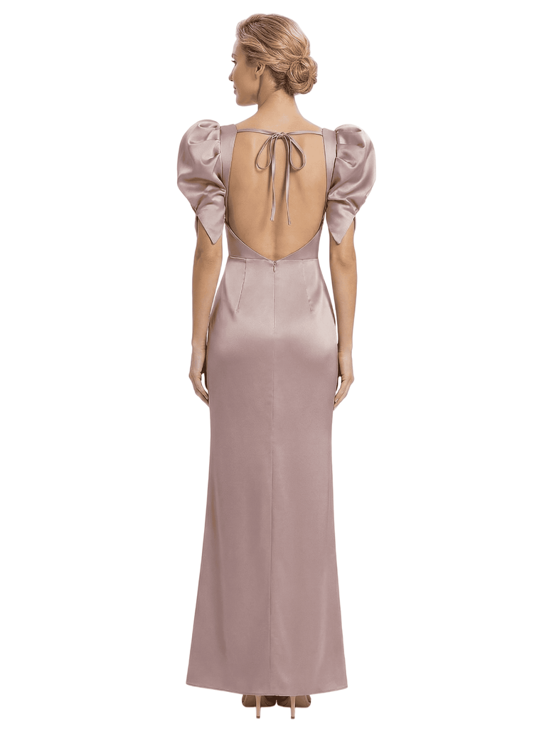 Chicsew Square Puff Sleeves Side Slit Satin Mermaid Mother Of The Bride Dresses