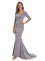 Chicsew Elegant Off Shoulder Long Sleeves Ruched Floor Length Mermaid Mother Of The Groom Dress