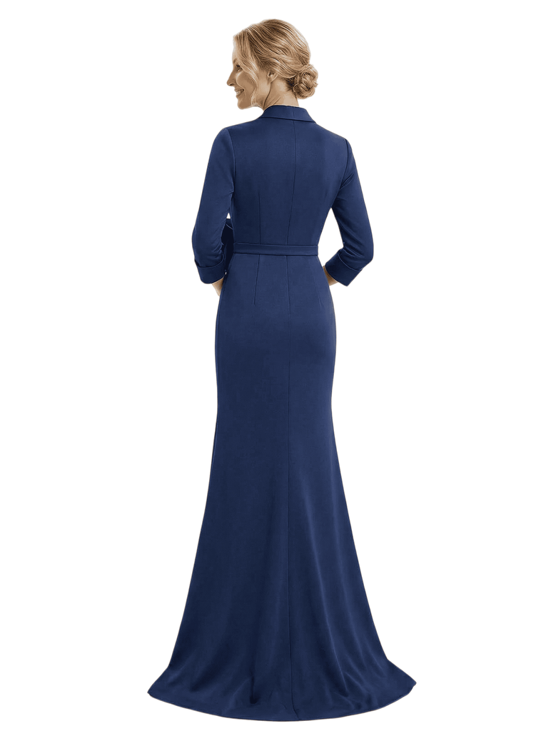 Chicsew V-Neck 3/4 Sleeves Side Slit Satin Mermaid Mother Of The Bride Dresses