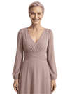 Elegant V-Neck Ruched Chiffon Mother Of The Bride Dress Long Sleeves Maxi Gown