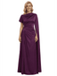 Chicsew Unique Boat Neck Drape Sleeve Mother Of The Groom Dresses Satin Ruched Formal Gown