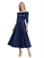 Chicsew Floral Applique Mother Of The Groom Dresses Off Shoulder Satin A-Line Tea-Length Gown