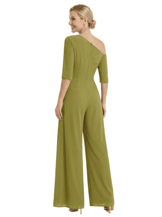 Chicsew Unique Half Sleeves Jumpsuit Mother Of The Bride Chiffon Modern Pantsuit