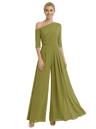 Chicsew Unique Half Sleeves Jumpsuit Mother Of The Bride Chiffon Modern Pantsuit