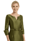 Chicsew Sophisticated Knee-Length Mother Of The Bride Dress Satin V-Neck Long Sleeves