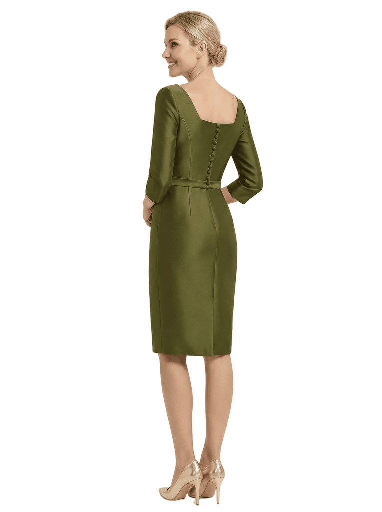 Chicsew Sophisticated Knee-Length Mother Of The Bride Dress Satin V-Neck Long Sleeves