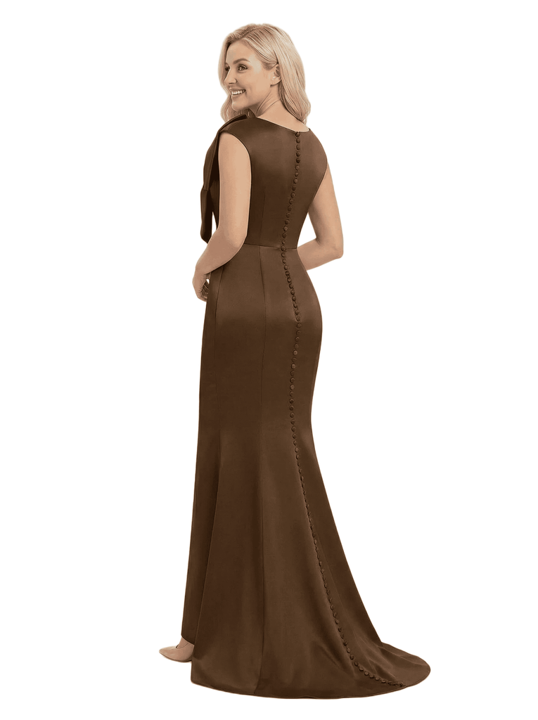 Chicsew Fancy Satin Asymmetric Neckline Mermaid Mother Of The Groom Gowns With Train