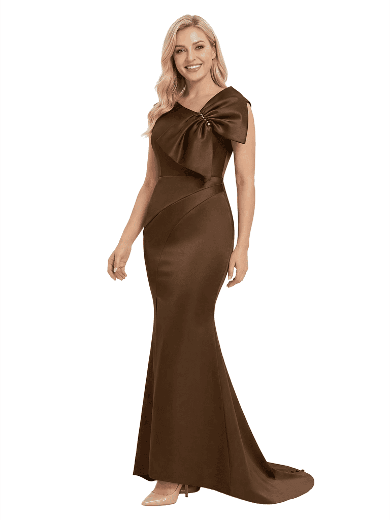 Chicsew Fancy Satin Asymmetric Neckline Mermaid Mother Of The Groom Gowns With Train