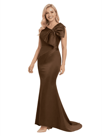Chicsew Fancy Satin Asymmetric Neckline Mermaid Mother Of The Groom Gowns With Train