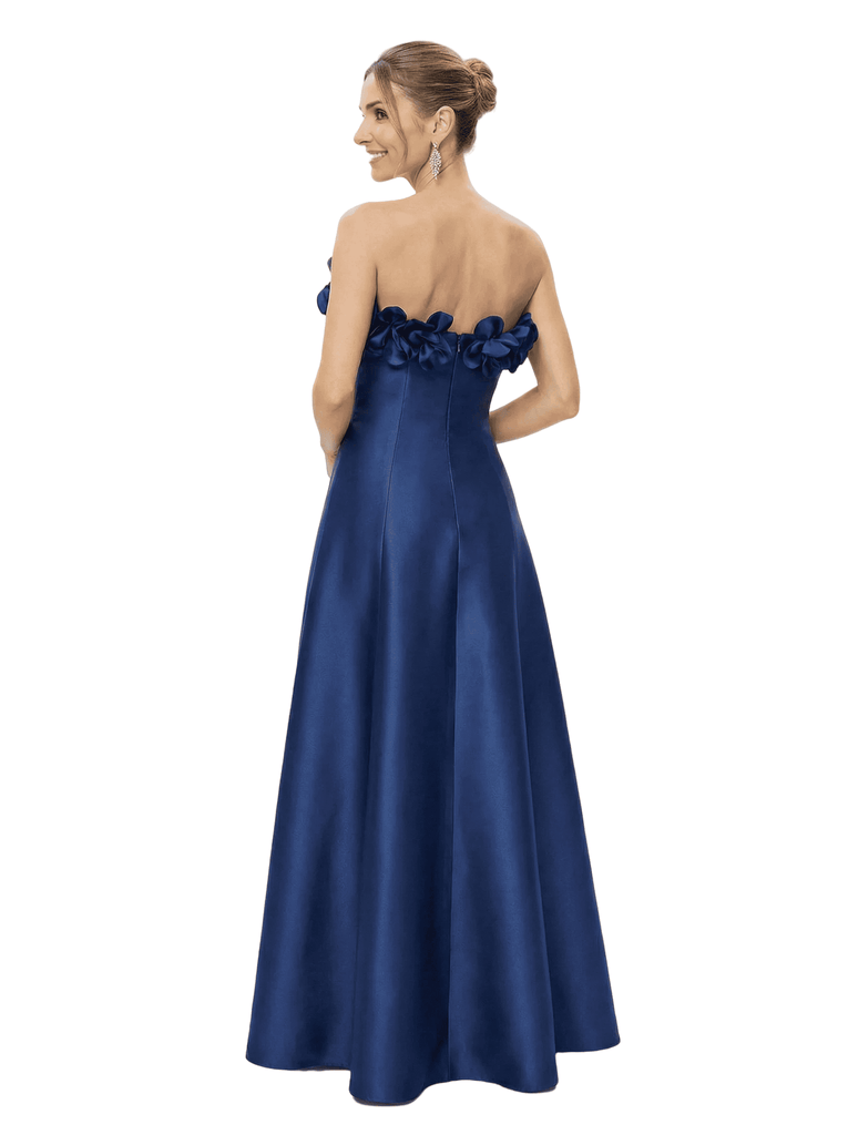 Chicsew Elegant Strapless Satin A-Line Mother Of The Bride Gowns With 3D Floral Appliques