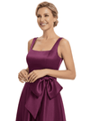Chicsew Classy Square Neck Satin Side Slit Mother Of The Bride Dresses A-Line Gown With Bow